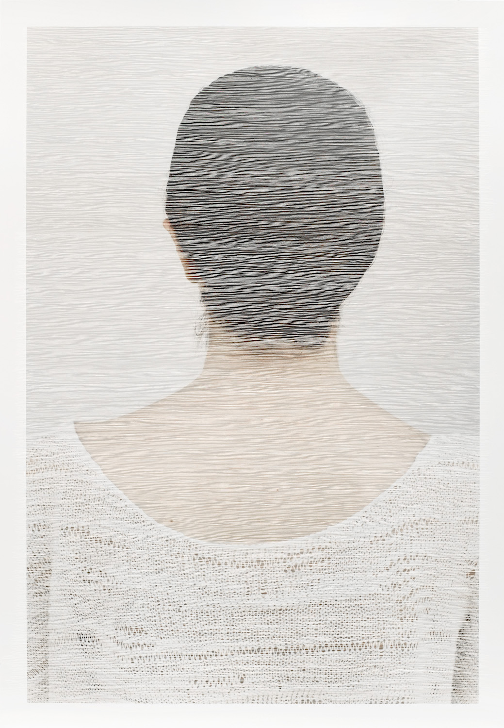 photo of rear view of head scratched with fine lines